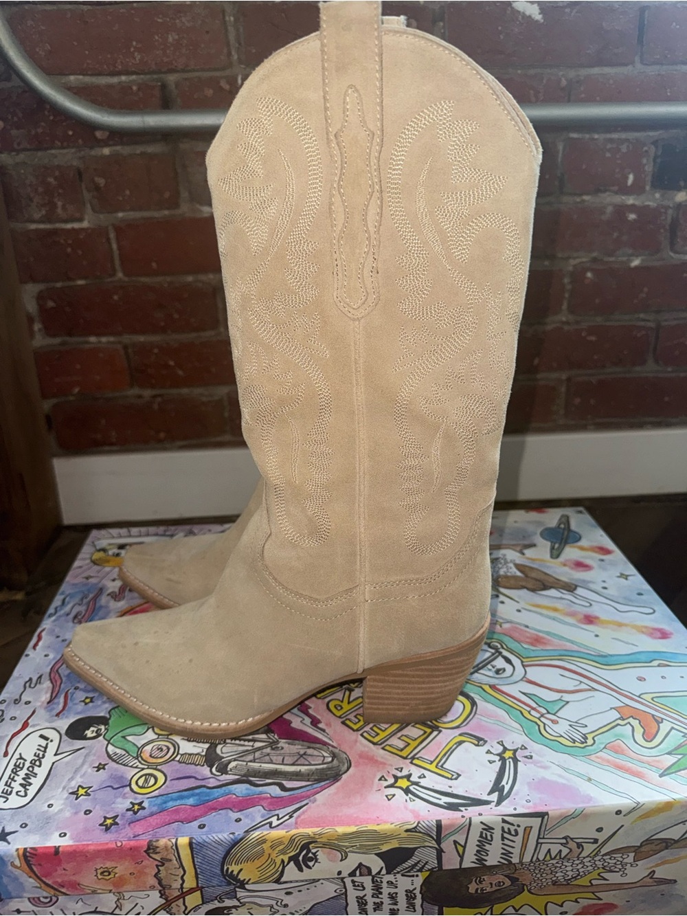 Jeffrey Campbell Daggett Women's Sand Suede Western Cowboy Boots 7.5